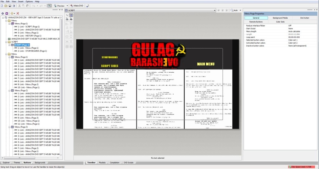 DVD and Blu-ray menu for Script Sides feature.