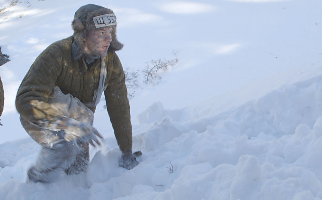 Scene in #gulagvorkutamovie Powerhouse Andrey Vasilyev charging up 3ft deep snow 45 deg steep slope at 8,500 ft.